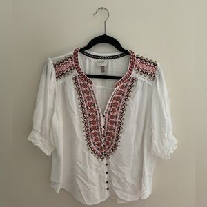 Knox Rose White and Red Embellished Blouse with 3/4 Sleeves